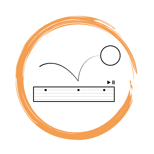 Grafik - Springendem Kreis und Animationszeitleiste in einem orangen Kreis