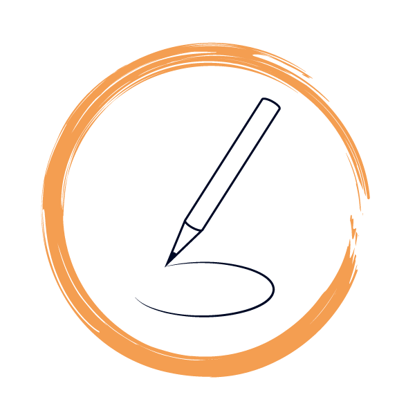 Grafik - Stift der einen Kreis zeichnet in einem orangen Kreis